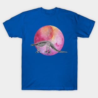 Dinosaur Skeleton in Space Red Planet with Mountain T-Shirt